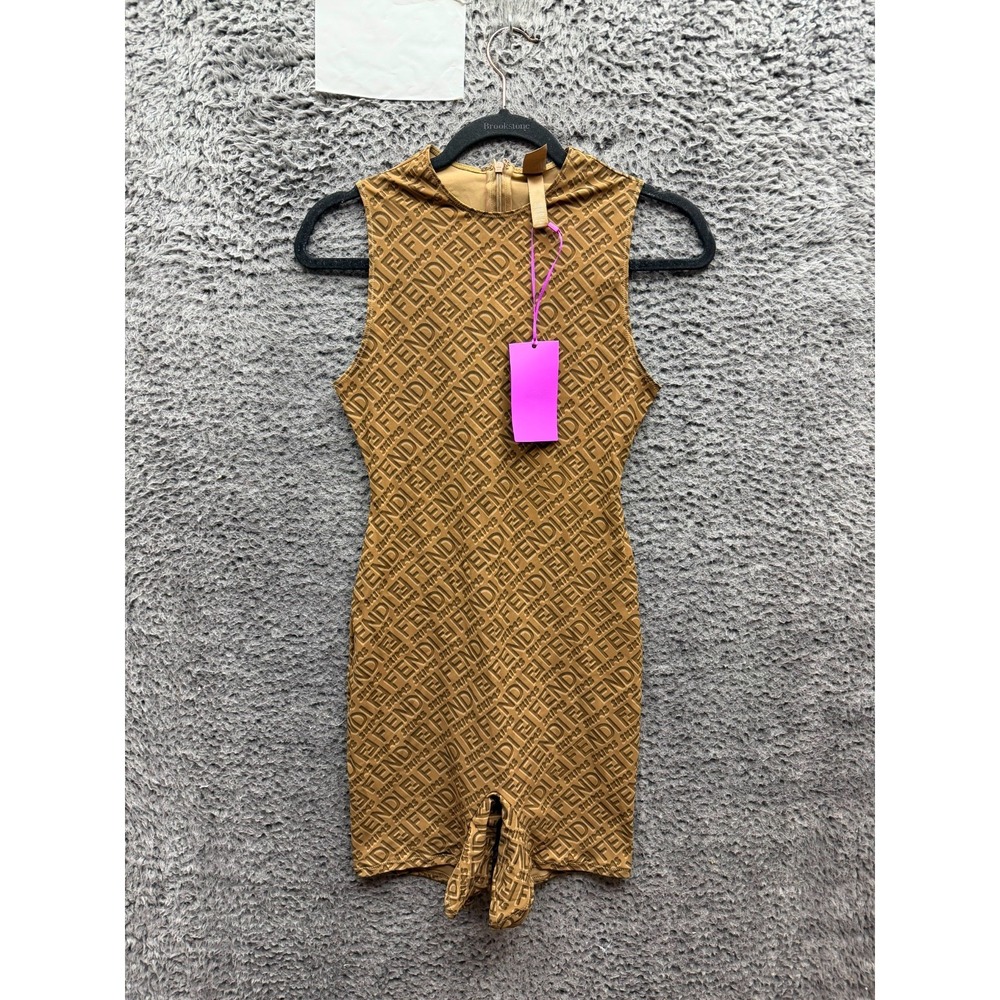 NWT Fendi x Skims Brown Sleeveless Mid-Thigh Bodysuit California Womens Size M